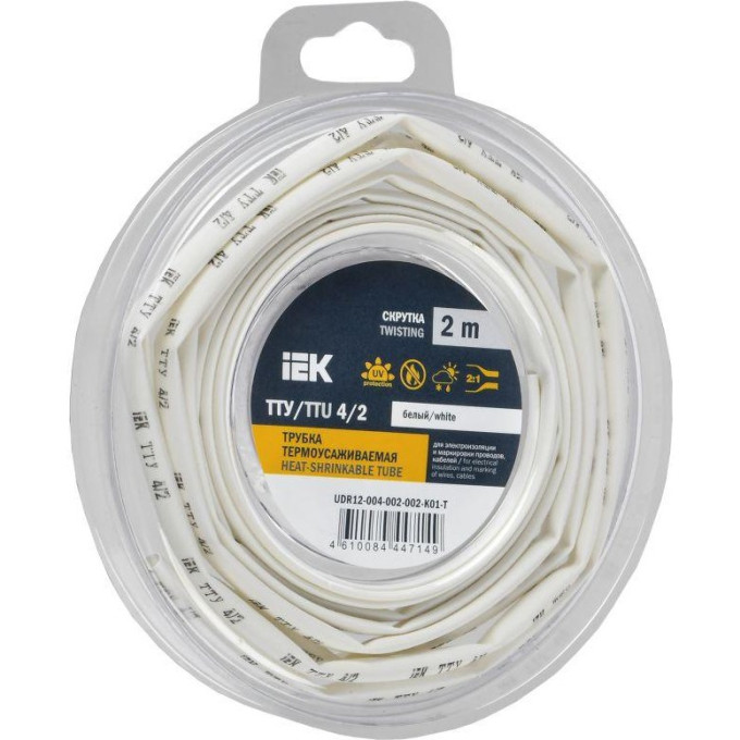 Трубка термоусадочная IEK ТТУ нг-LS 4/2 бел. (уп.2м) UDR12-004-002-002-K01-T