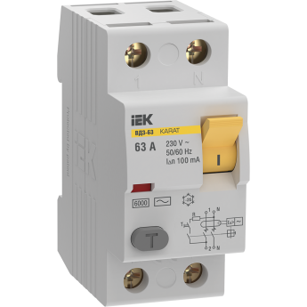 Выключатель дифференциальный (УЗО) IEK KARAT ВД3-63 2P 63А 100мА 6кА тип AC